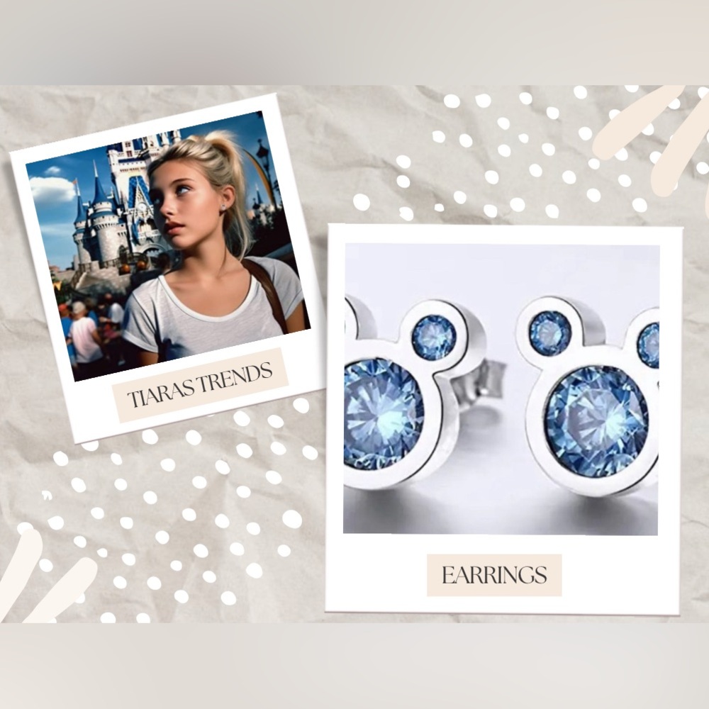 Mickey Mouse Blue Crystal Silver Stud Earrings